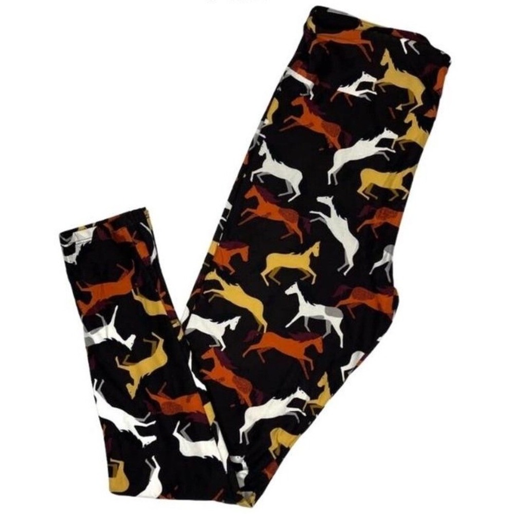 LuLaRoe Womens Leggings Size TC2 Brown Horses Equestrian Pony Plus 18+ NWT